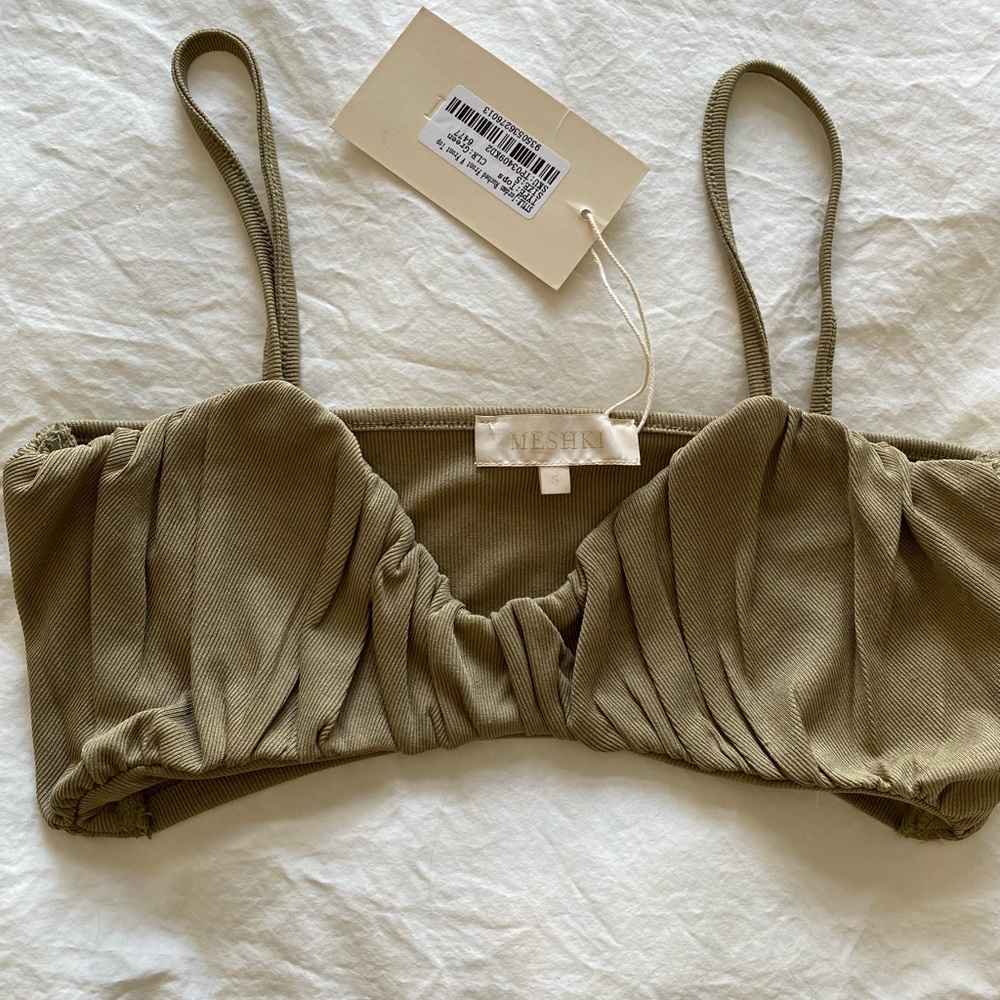 Meshki Ruched Front V Crop Top - Green